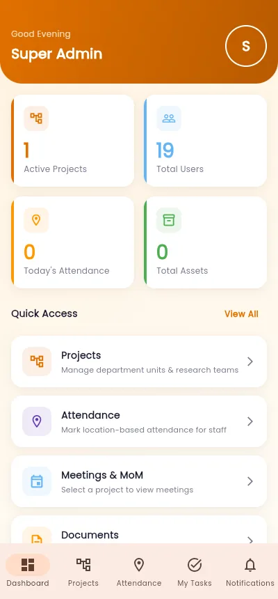 Dashboard of the Mother and Child Block app on a phone